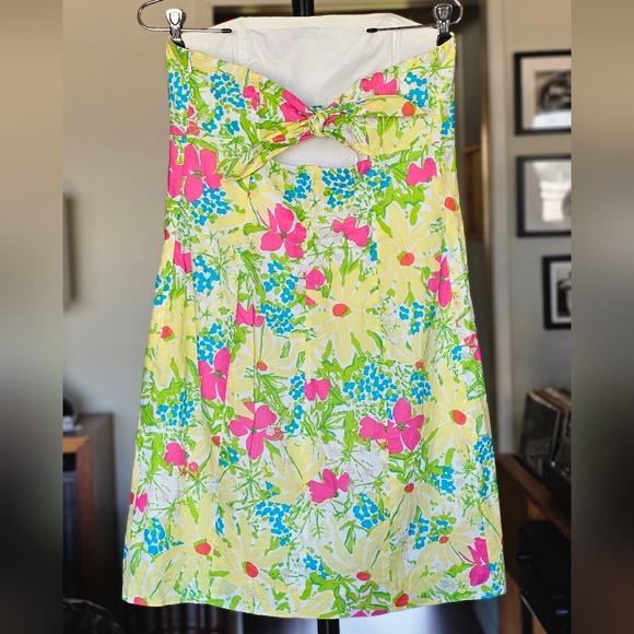 Lilly Pulitzer Strapless A-Line Dress with Pink and Yellow Floral Print - Picture 3 of 7
